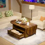 Foldable Coffee Table with Drawer Storage, Rustic Brown_02