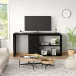 L Shaped 360 Rotating Computer Desk with 3 Drawers, Black Oak_04