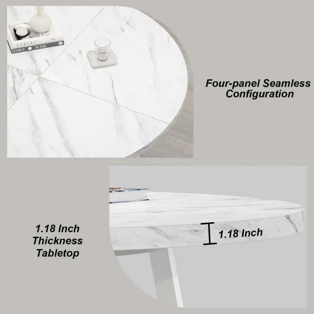 Round Dining Table for 4 to 6 People, White Faux Marble, 42.13 Inch 04