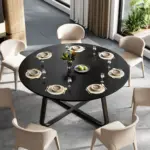 Round Kitchen Table for 4-6 People, Black Oak, 51.18 Inch 02