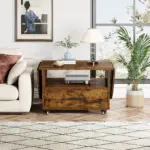 Foldable Coffee Table with Drawer Storage, Rustic Brown_03