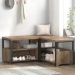 Corner Storage Bench with Shelf, Rustic Oak 03
