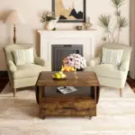 Foldable Coffee Table with Drawer Storage, Rustic Brown_04