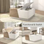 Square Coffee Table with Storage, White and Rustic Oak_07