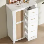 5 Drawer Dresser Rattan Storage, White Oak_06