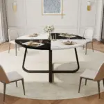 Round Dining Table for 4 to 6 People, White and Black Faux Marble, 42.13 Inch
