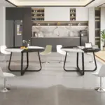 Round Kitchen Table for 4-6 People, White and Black Faux Marble, 51.18 Inch 02