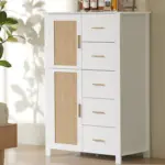 5 Drawer Dresser Rattan Storage, White Oak_07