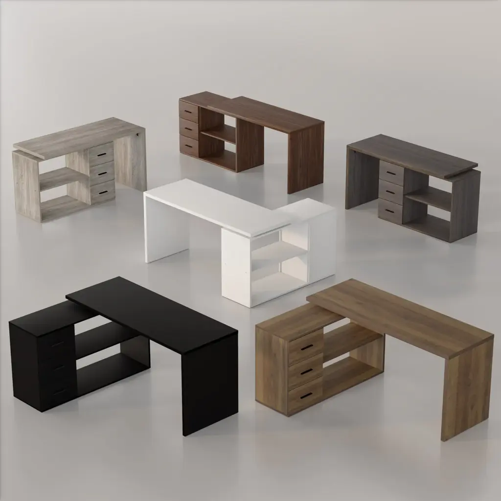 L Shaped 360 Rotating Computer Desk with 3 Drawers, Black Oak_07