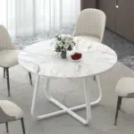 Round Kitchen Table for 4-6 People, White Faux Marble, 51.18 Inch 04