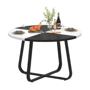 Round Dining Table for 4 to 6 People, White and Black Oak, 42.13 Inch