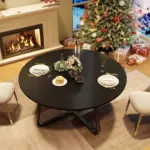 Round Kitchen Table for 4-6 People, Black Oak, 51.18 Inch 04