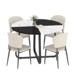 Round Kitchen Table for 4-6 People, White and Black Faux Marble