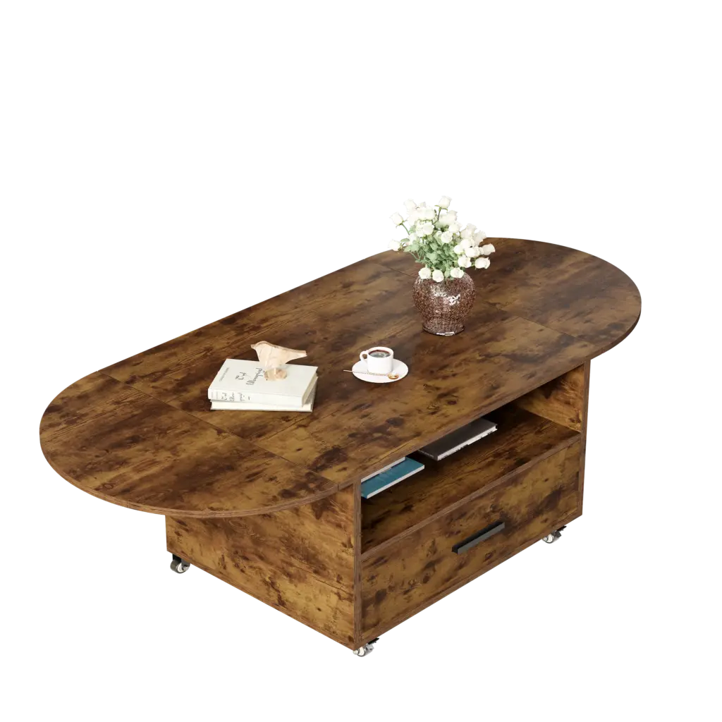 Foldable Coffee Table with Drawer Storage, Rustic Brown_06