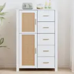 5 Drawer Dresser Rattan Storage, White Oak_08