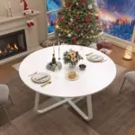 Round Kitchen Table for 4-6 People, White Oak, 51.18 Inch