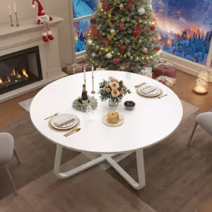Round Kitchen Table for 4-6 People, White Oak, 51.18 Inch
