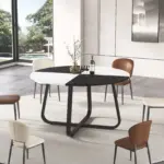 Round Kitchen Table for 4-6 People, White and Black Faux Marble, 51.18 Inch 03