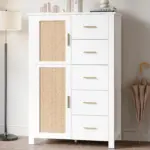 5 Drawer Dresser Rattan Storage, White Oak_09