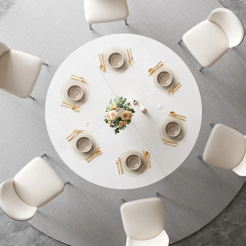 Round Kitchen Table for 4-6 People, White Oak 02