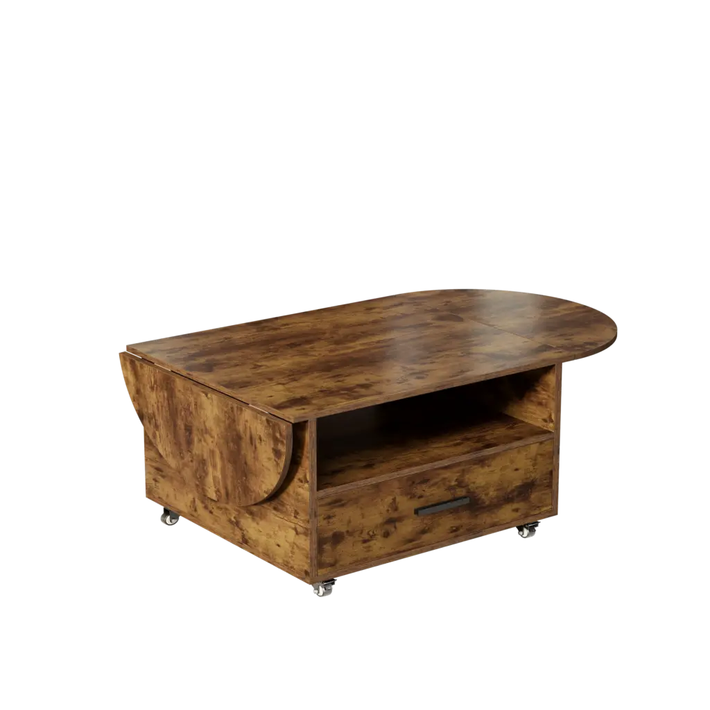 Foldable Coffee Table with Drawer Storage, Rustic Brown_08