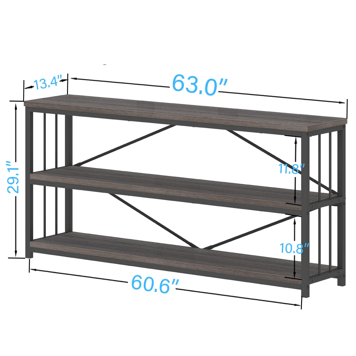 Industrial 3 Tier Bookshelf Dark Gray Oak, 63 Inch - Industrial 3 Tier Bookshelf Dark Gray Oak 63 Inch 03