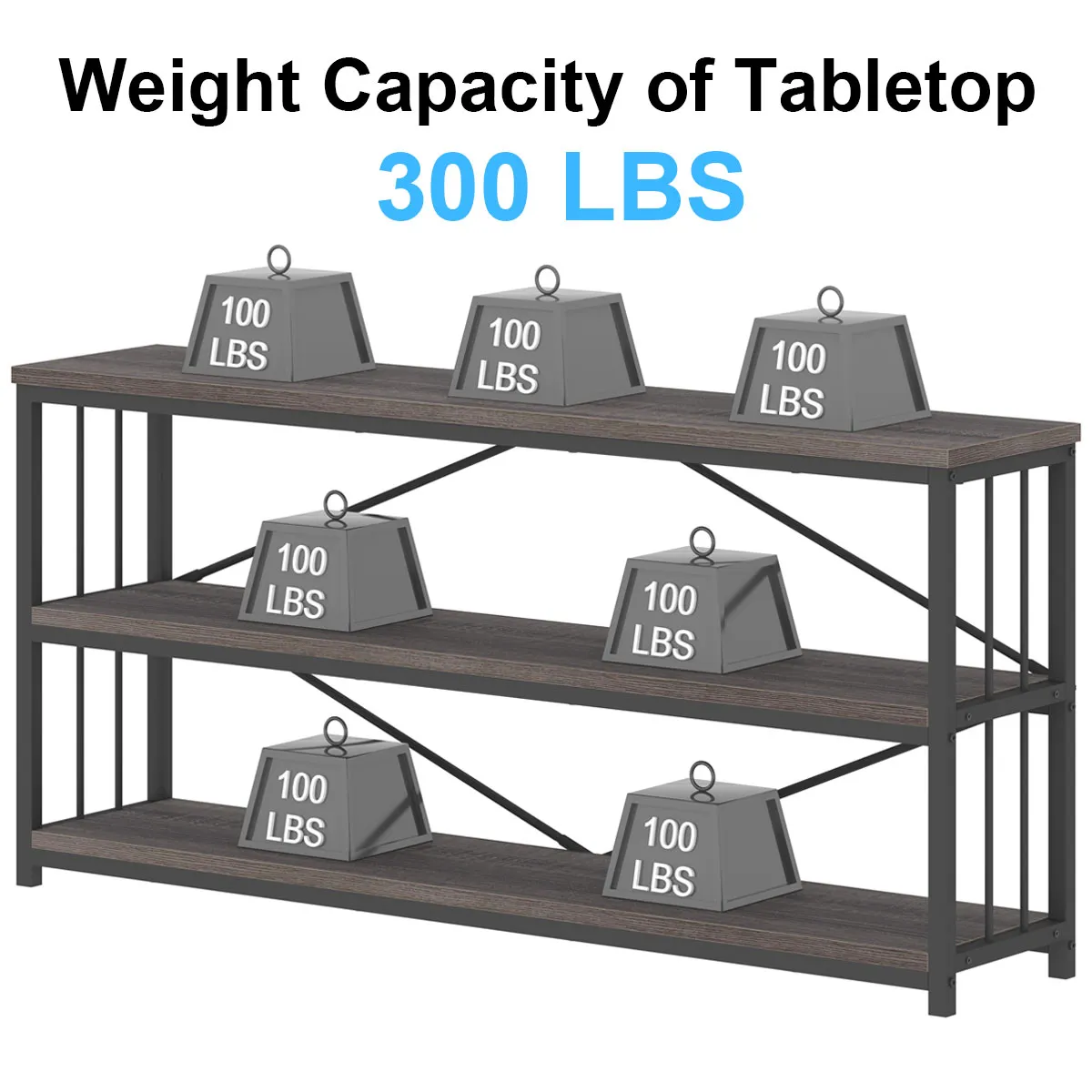 Industrial 3 Tier Bookshelf Dark Gray Oak, 63 Inch - Industrial 3 Tier Bookshelf Dark Gray Oak 63 Inch 04