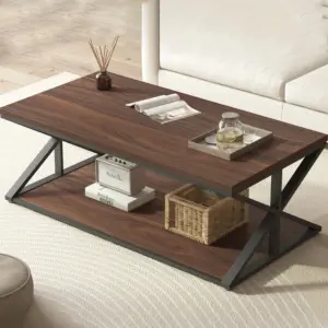 2 Tier Coffee Table with Shelf, Walnut, 47 Inch_01