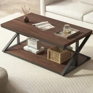 2 Tier Coffee Table with Shelf, Walnut, 39 Inch_01