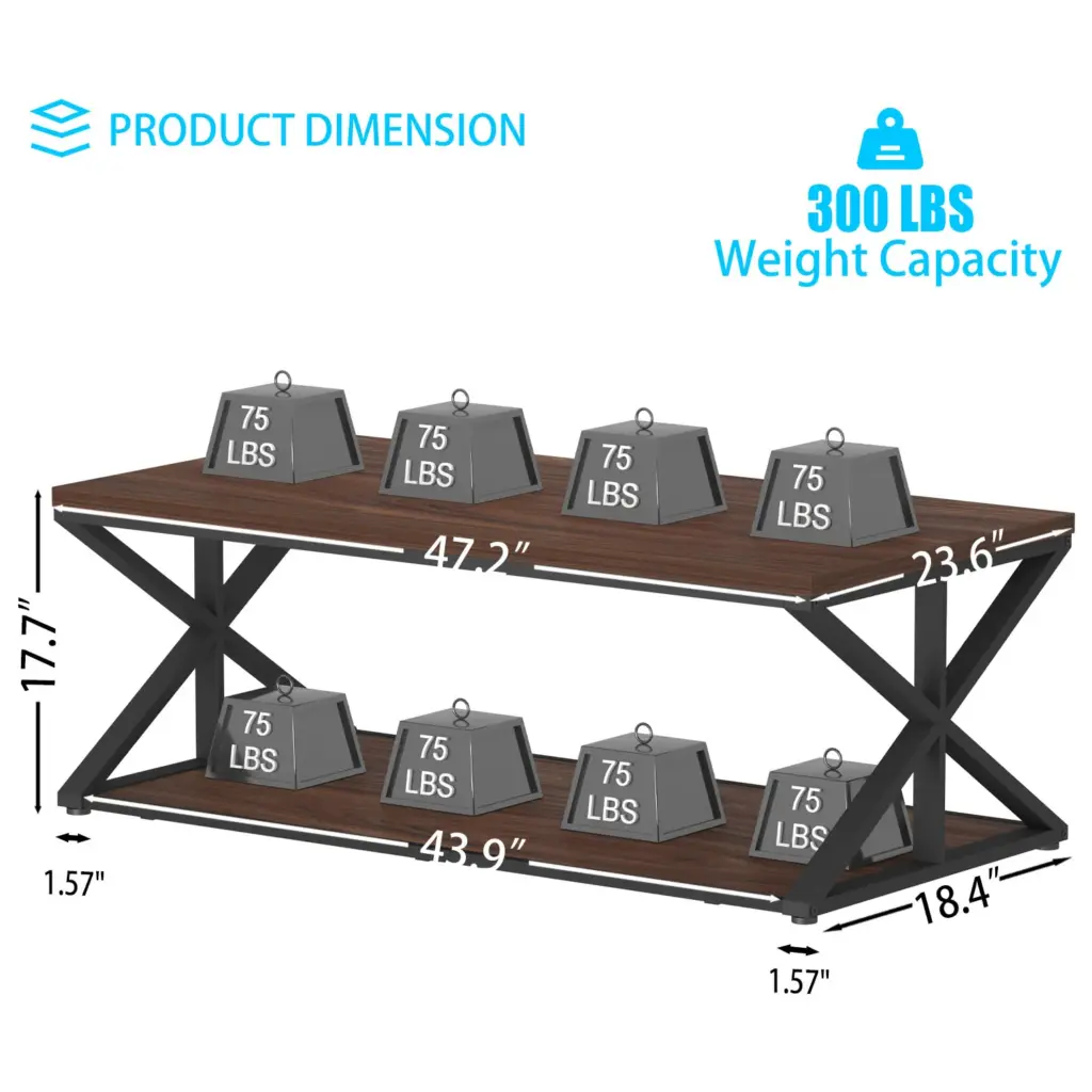 2 Tier Coffee Table with Shelf, Walnut, 47 Inch_02