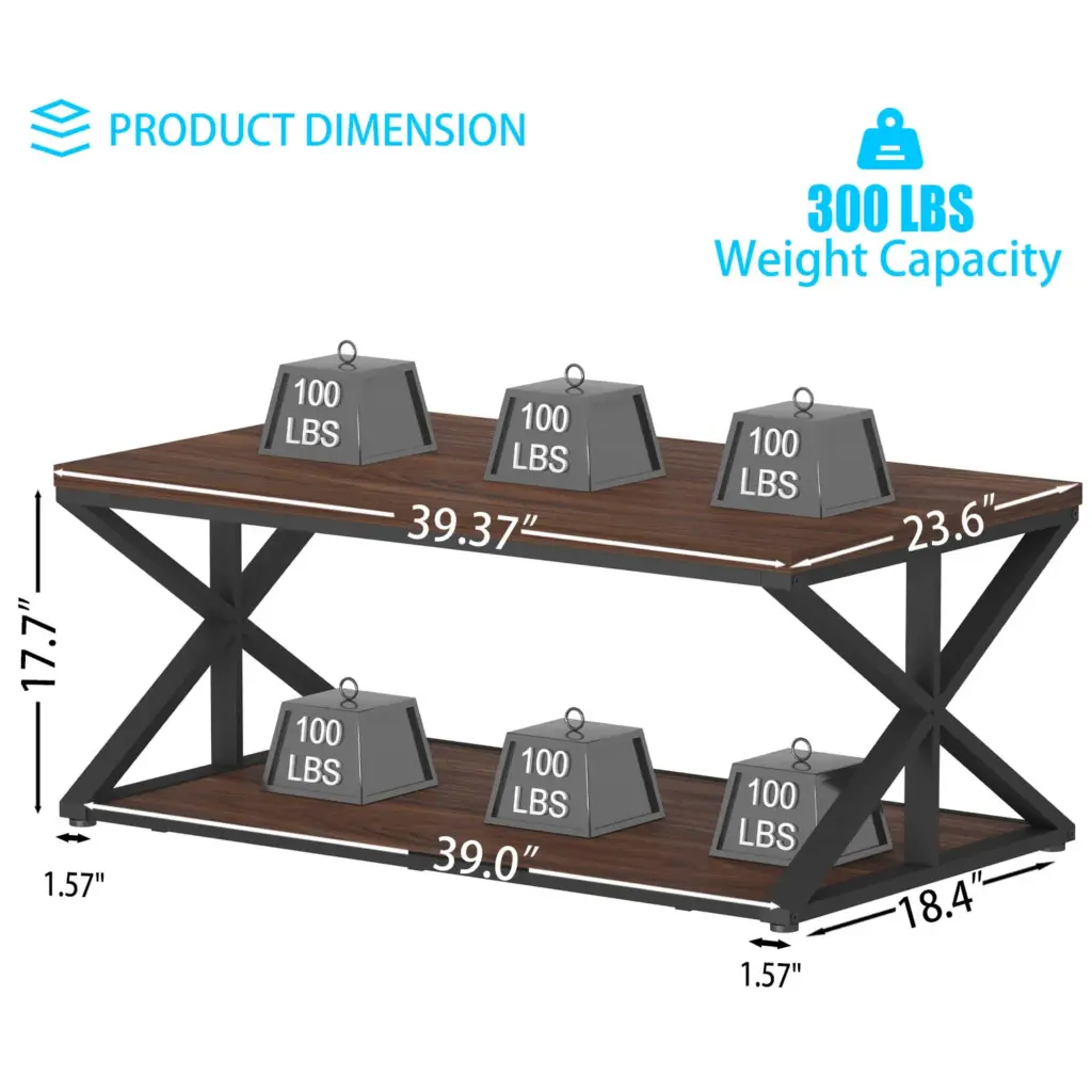 2 Tier Coffee Table with Shelf, Walnut, 39 Inch_02