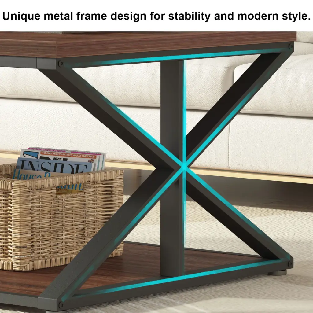 2 Tier Coffee Table with Shelf, Walnut, 47 Inch_05