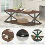 2 Tier Coffee Table with Shelf, Walnut, 47 Inch_06