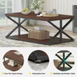 2 Tier Coffee Table with Shelf, Walnut, 39 Inch_06