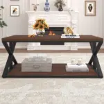 2 Tier Coffee Table with Shelf, Walnut, 39 Inch_09
