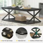2 Tier Coffee Table with Shelf, Black Oak, 47 Inch_08