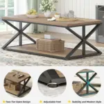 2 Tier Coffee Table with Shelf, Rustic Oak, 47 Inch_06