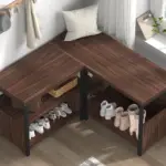 Corner Storage Bench with Shelf, Walnut 04