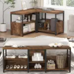 Corner Storage Bench with Shelf, Rustic Brow 04