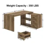 L Shaped 360 Rotating Computer Desk with 3 Drawers, Rustic Oak_15