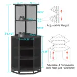 Corner Bar Cabinet with Adjustble Shelf Storage, Dark Gray Oak_08
