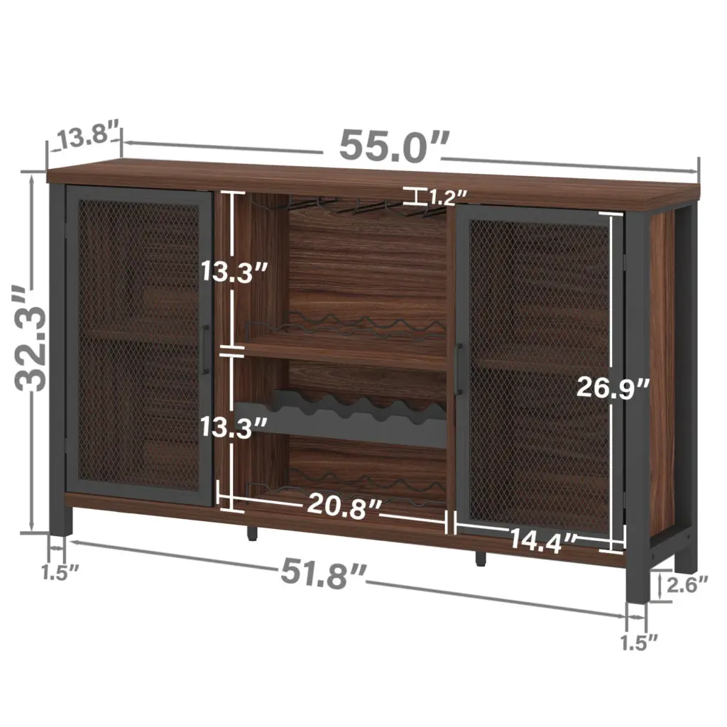 Wine Bar Cabinet for Liquor and Glasses, Walnut_09