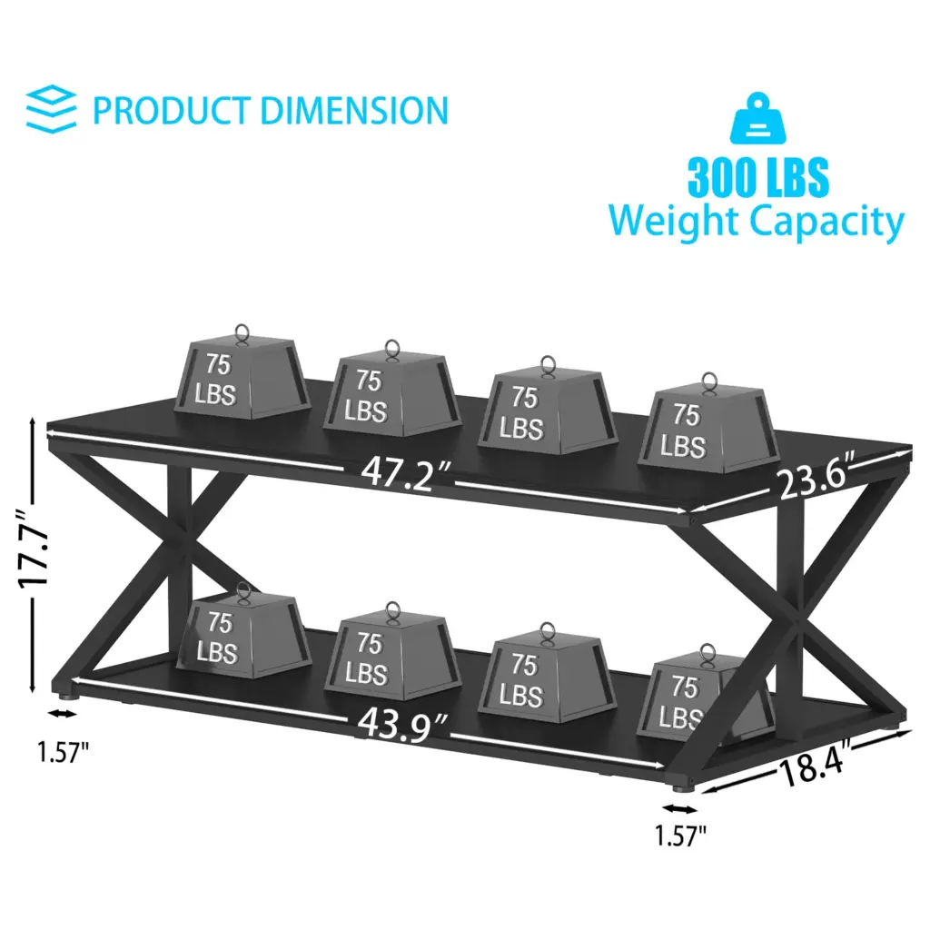 2 Tier Coffee Table with Shelf, Black Oak, 47 Inch_05