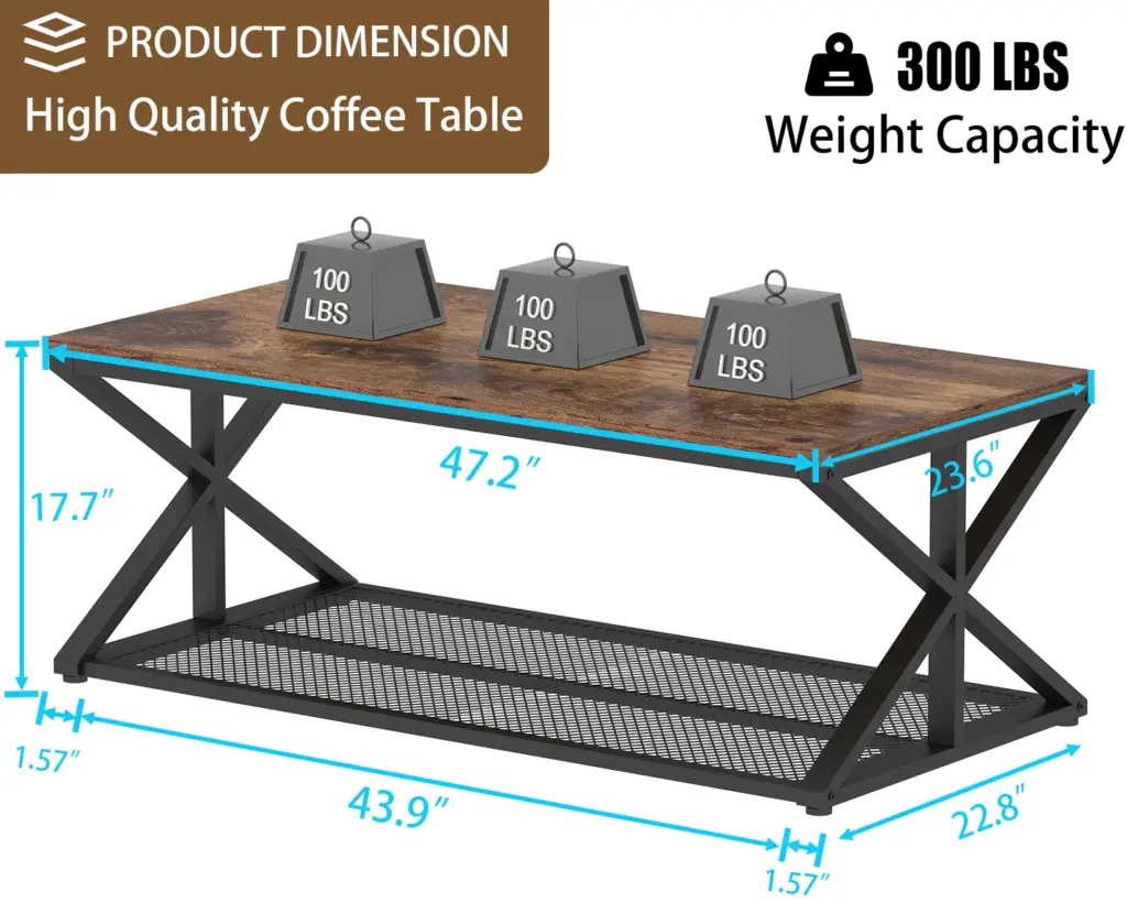 Coffee Table with Storage, Rustic Brown, 47 Inch_05