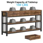 Sofa Table with 3 Drawers, Rustic Brown_07