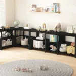Corner Storage Bench with Shelf, Black Oak 04