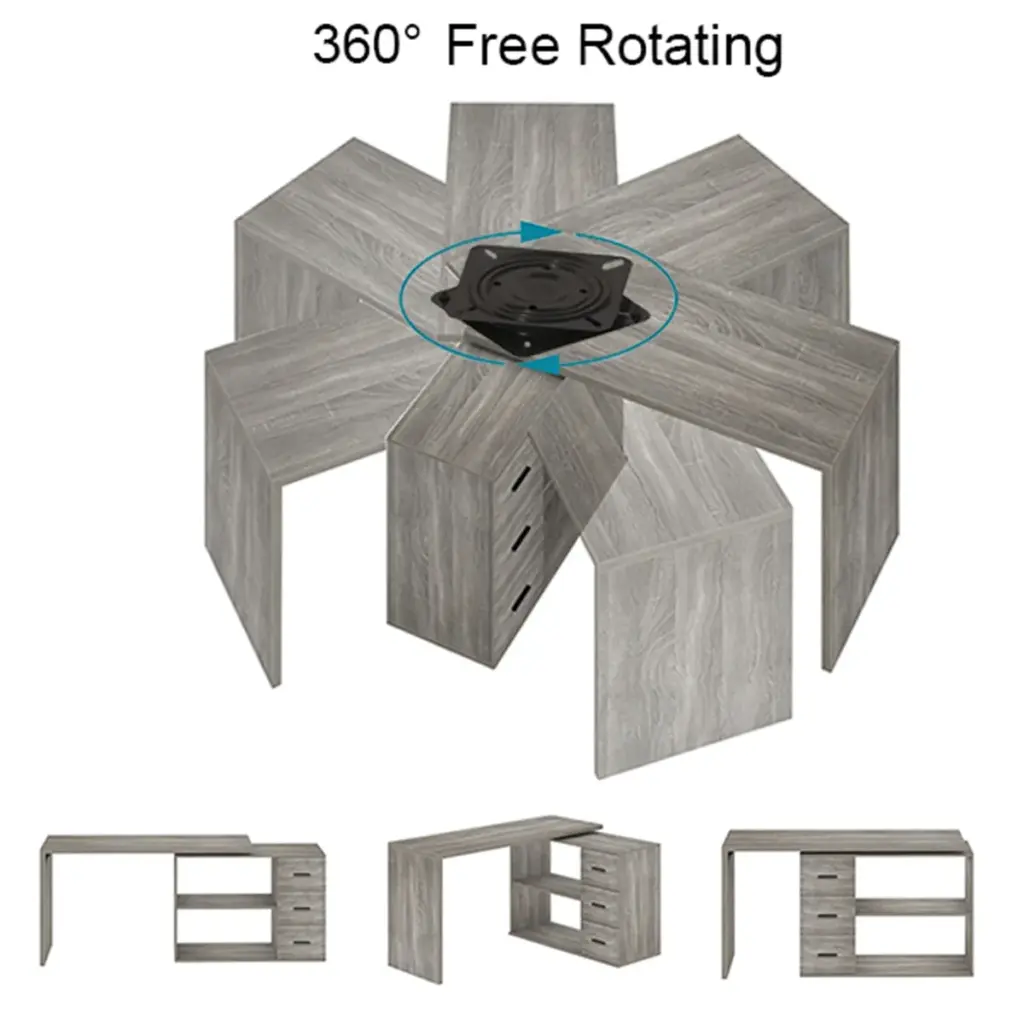 L Shaped 360 Rotating Computer Desk with 3 Drawers, Light Grey Oak_14