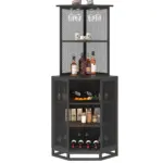 Corner Bar Cabinet with Adjustble Shelf Storage, Dark Gray Oak_07