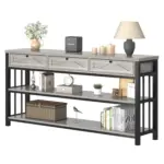 Sofa Table with 3 Drawers, Light Grey Oak_06