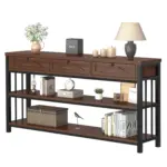 Sofa Table with 3 Drawers, Walnut_06
